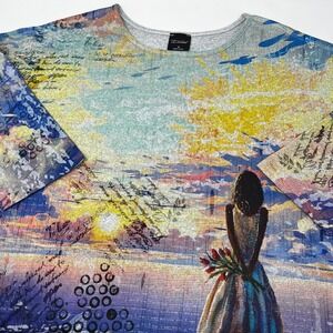 Inoah Artsy Girl with Flowers Sunset Tunic Blouse Medium Made in USA